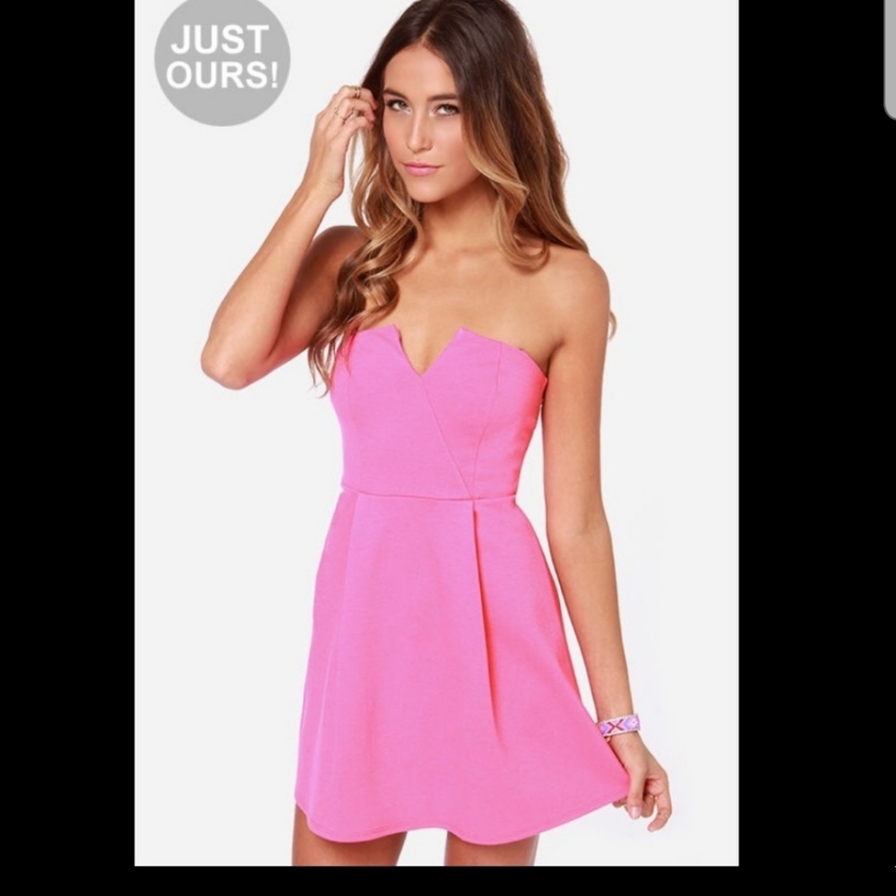 Lulu's Hot Pink Strapless Mini dress -Size Small
